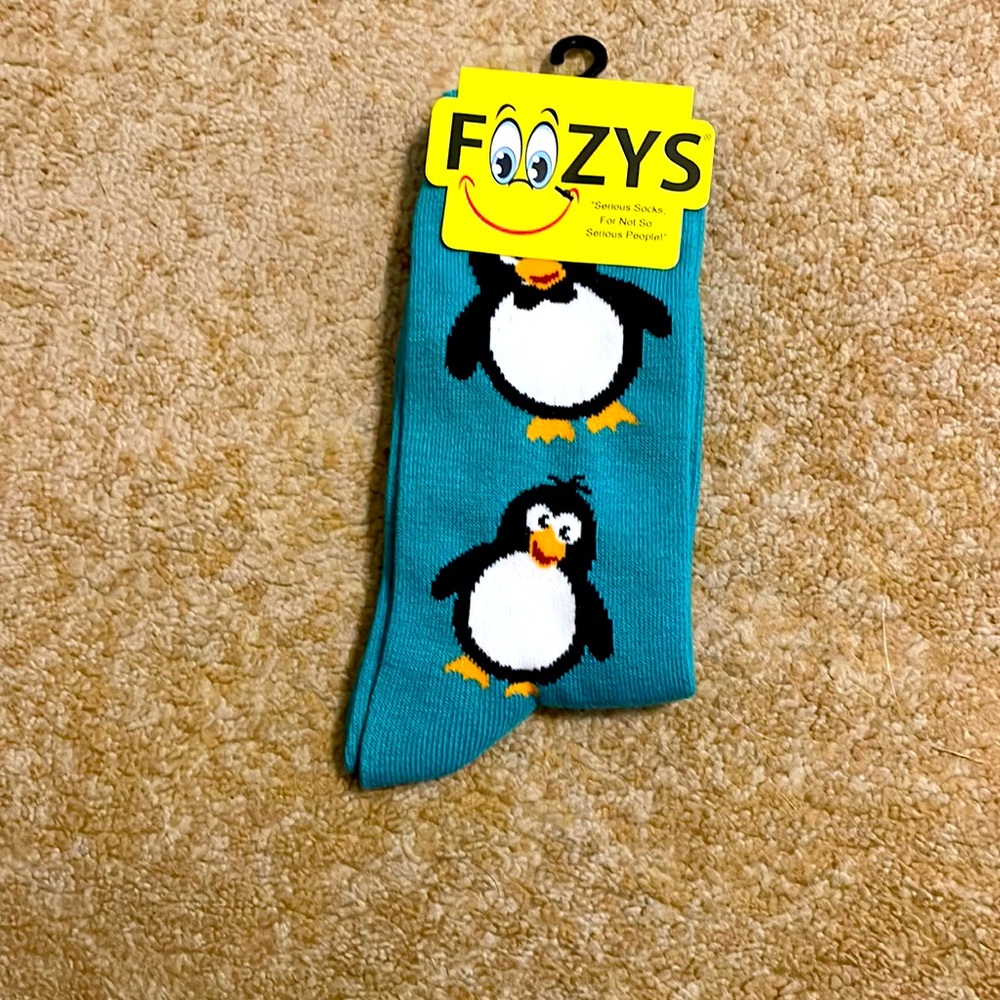 Foozy’s Women’s Collection.  Teal Penguin Crew socks.